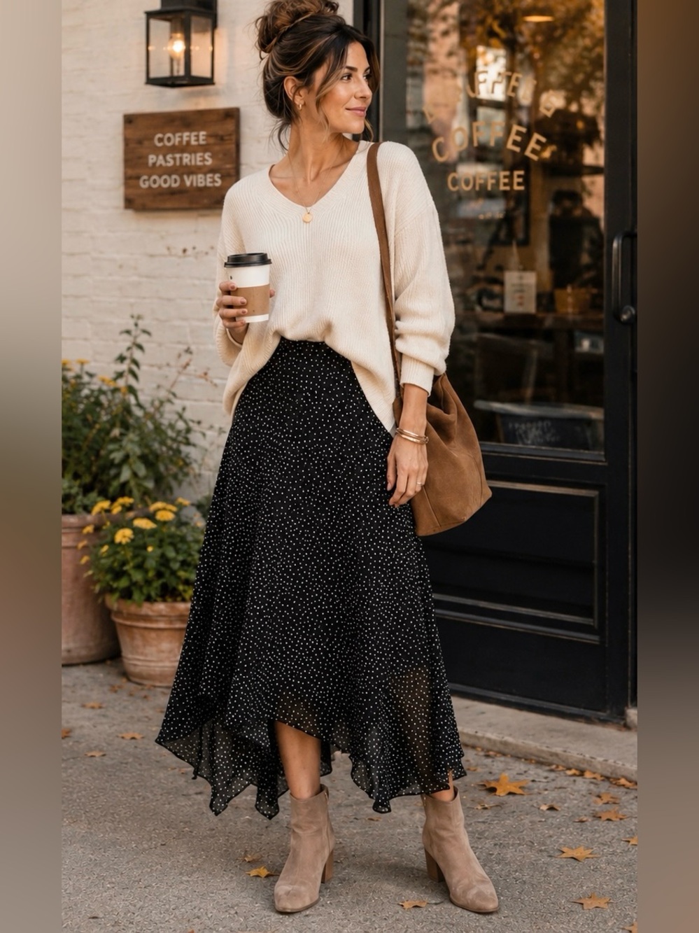 CAbi Sinatra #4024 Black White Polka Dot Handkerchief Midi Skirt Size 12
